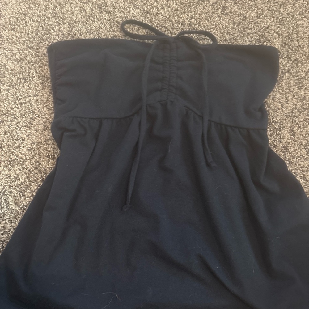 Navy Blue Strapless Tie-Front Tube Top